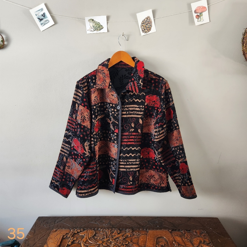 Vintage 90s Reversible Brocade Jacket Sz L Coldwater Creek